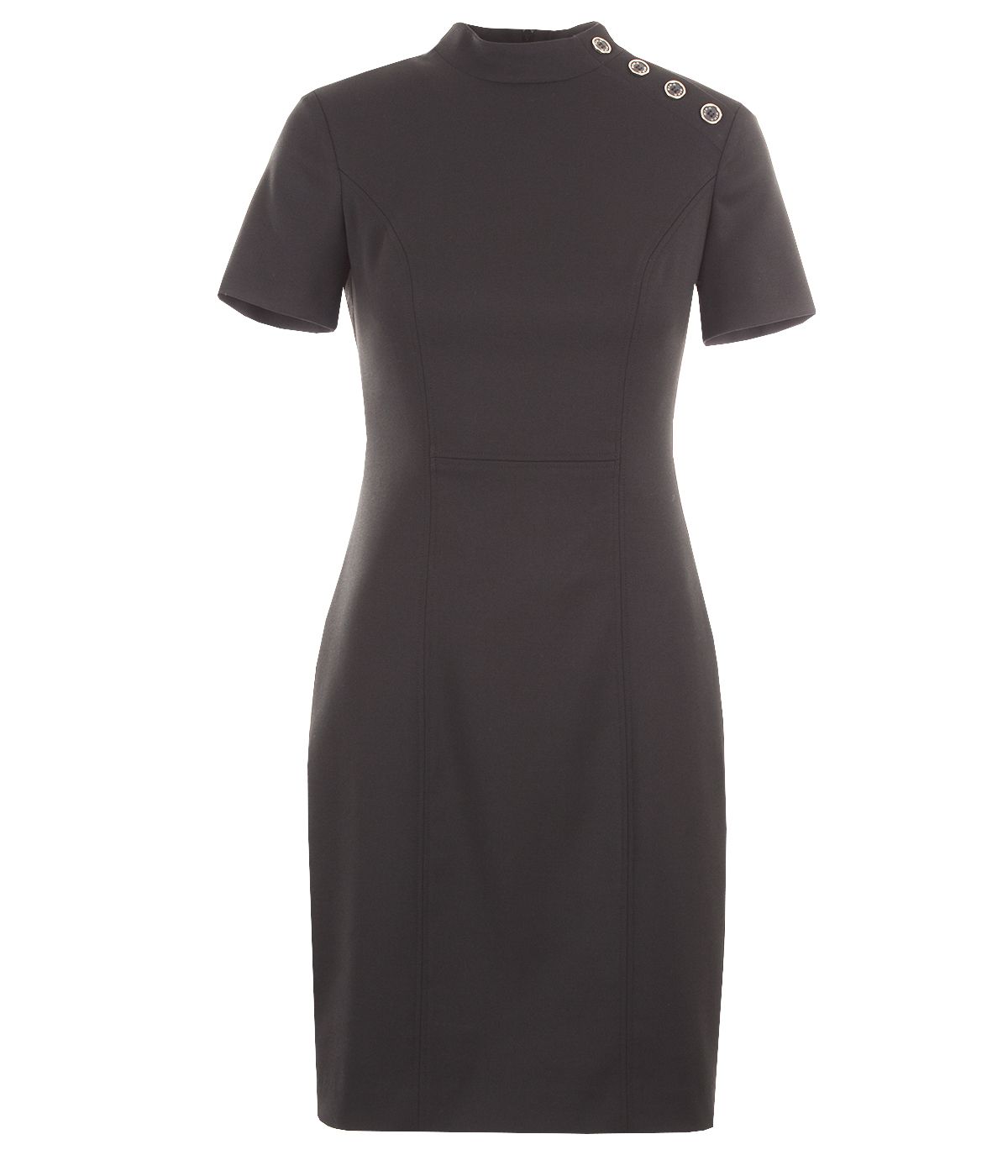 Semi-turtleneck dress with side buttons, short sleeves, rayon and viscose 0